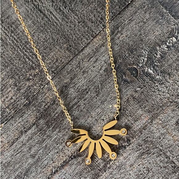 NEW Abstract Sunrise Gold Layering Necklace - Picture 9 of 16